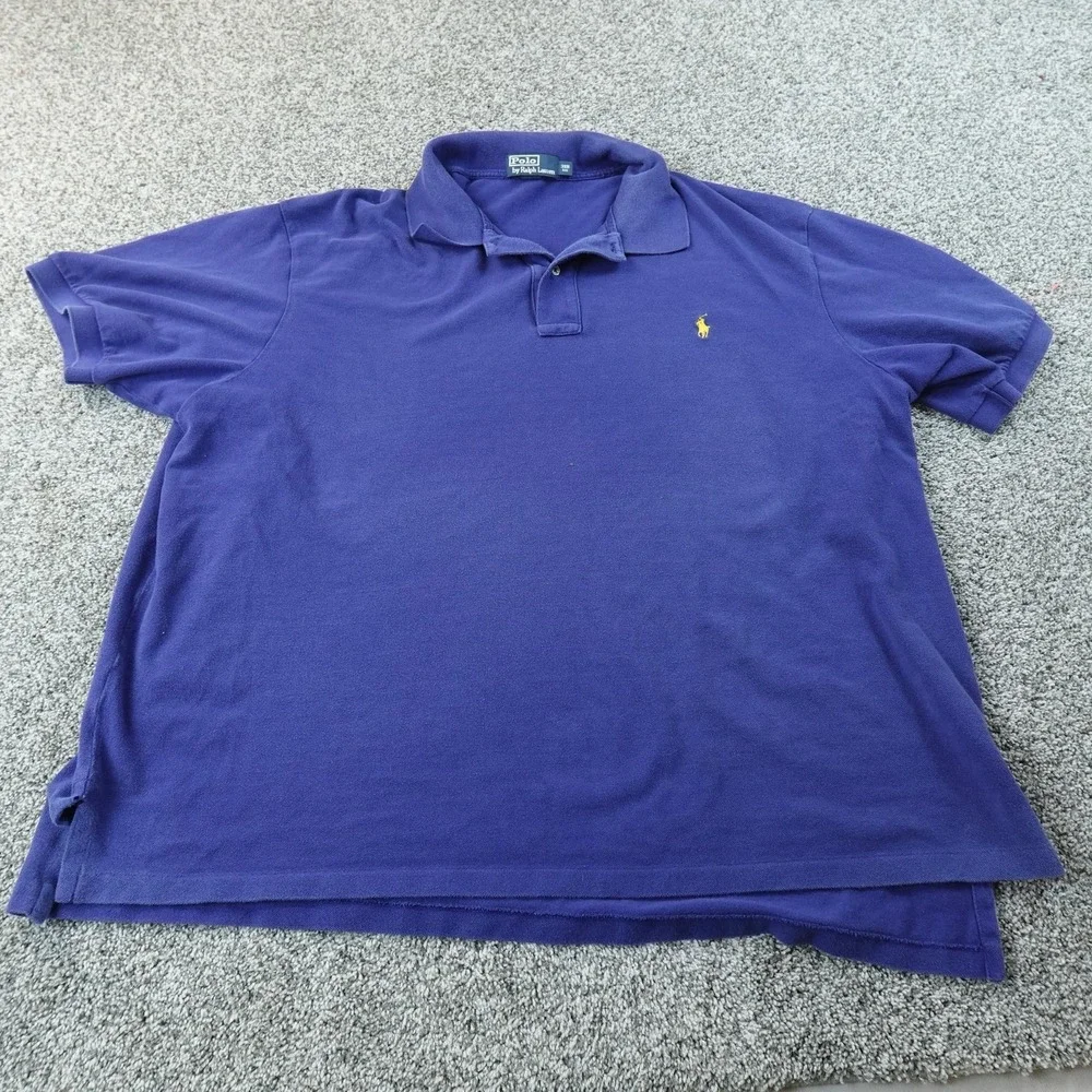 VTG Ralph Lauren Polo Shirt‎ Mens 3XB Blue Pique Pony Golf Short Sleeve Preppy